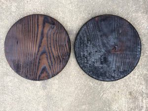 tabouret design JPN en dibond et bois brûlé